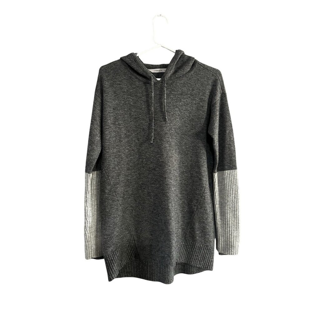 Athleta Nopa 100% Fine Merino Wool Colorblock Hooded Sweater Gray Size Xs